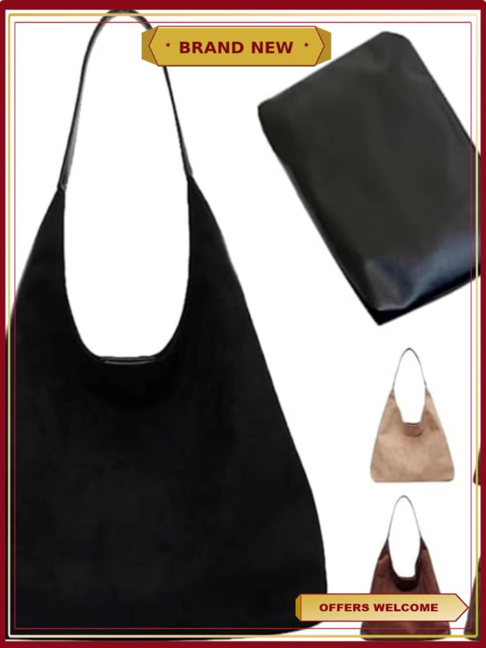 Gocvo Faux Suede Slouchy Hobo Bag with Purse Retro Crescent Shoulder Bag